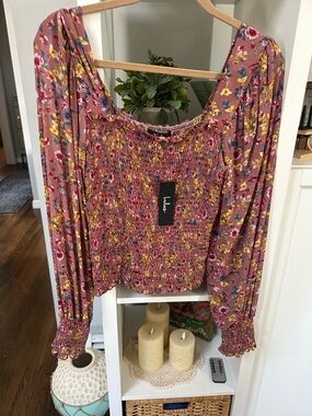Lulu's Mauve Floral Smocked Long-Sleeve Top